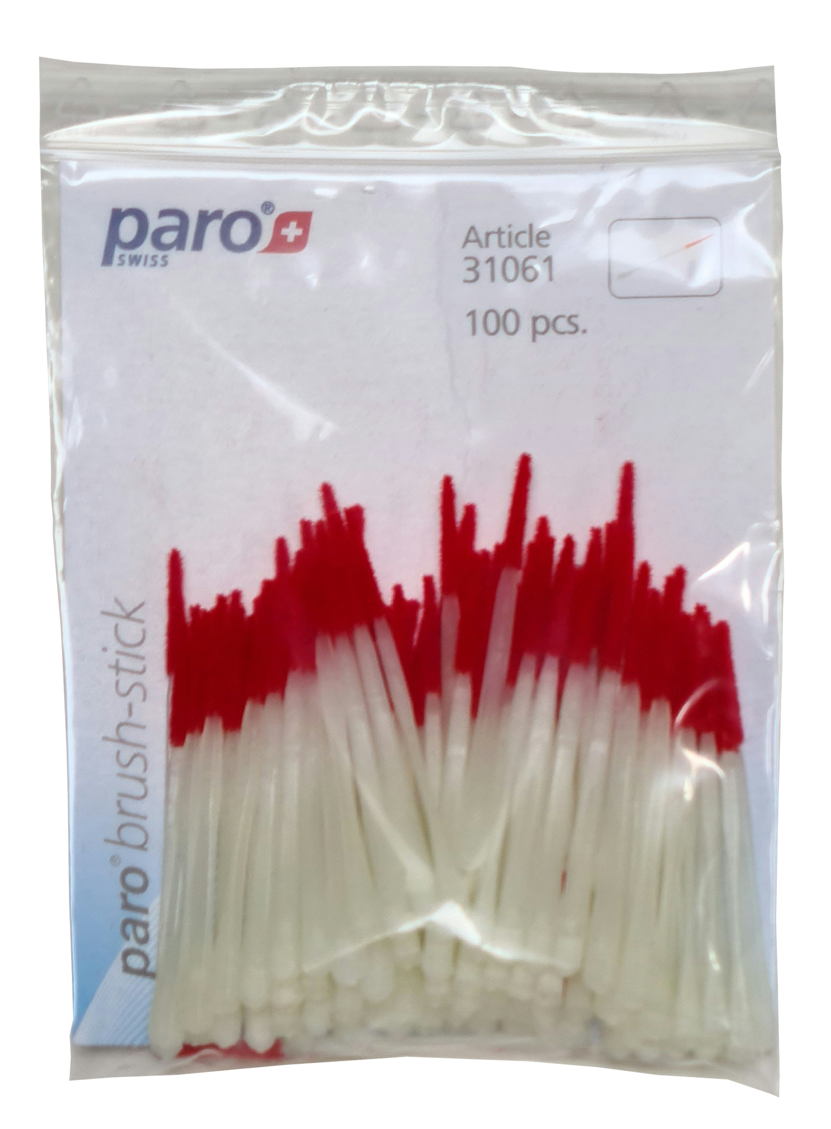 paro® brush-sticks, Kunststoffzahnstocher mit Flaumbürste, 100 Stück